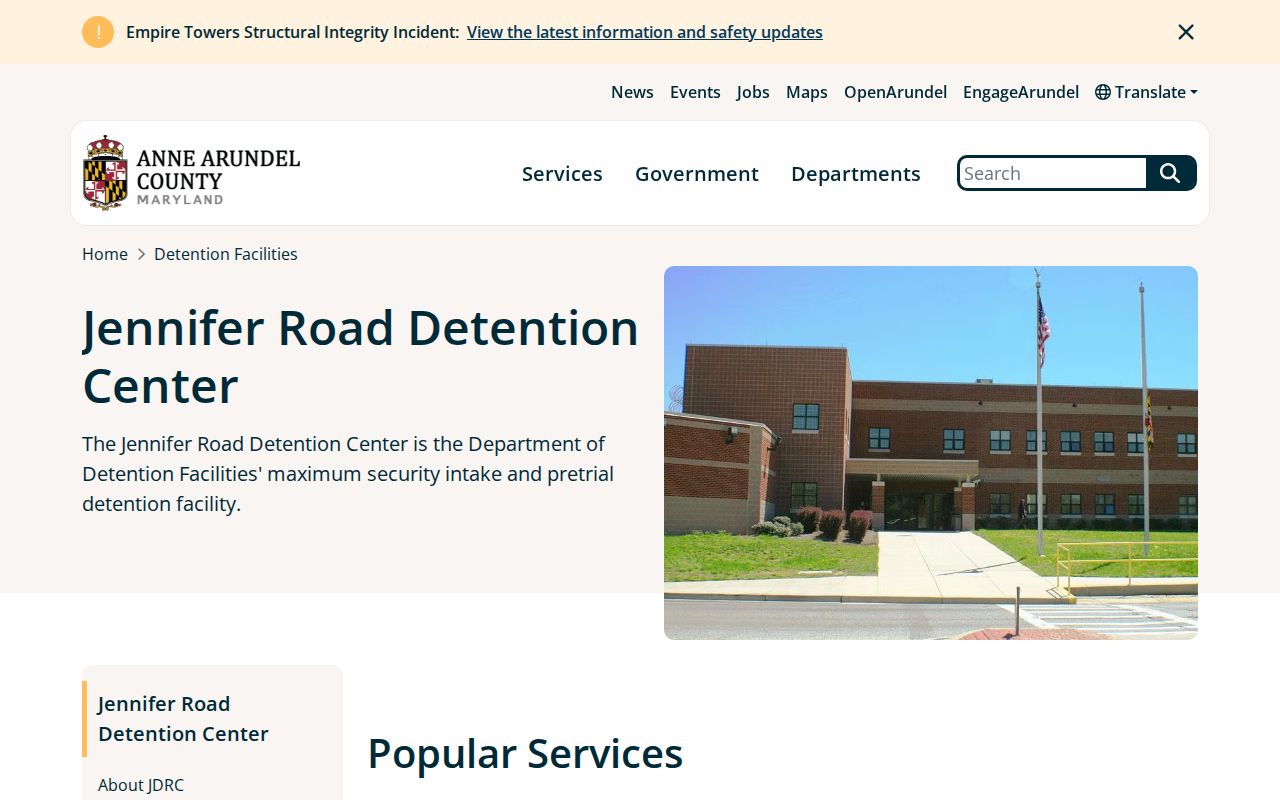 Anne Arundel County Jennifer Road booking and receiving record page