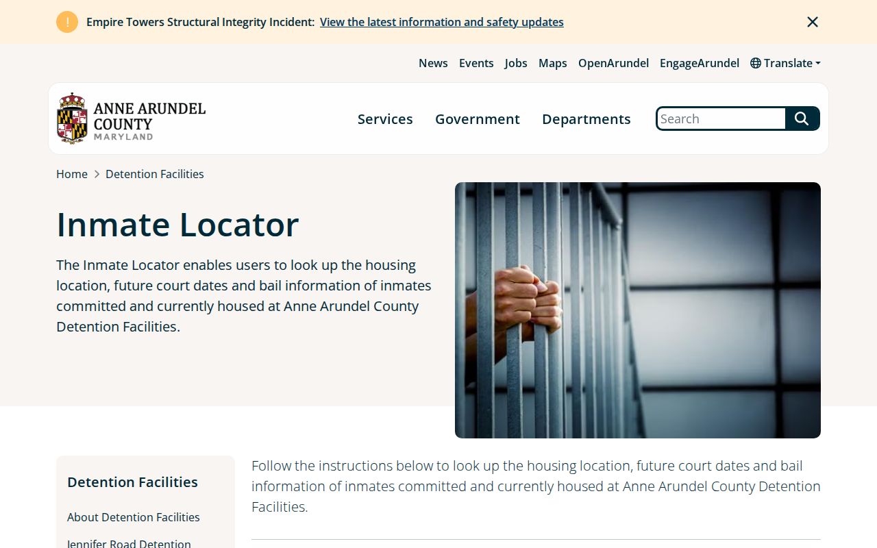 Anne Arundel County current jail roster and inmate record search
